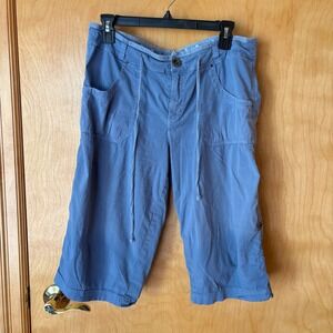 Fresh Produce Cargo Capri Pants Womens Medium Blue Cropped Drawstring Waist